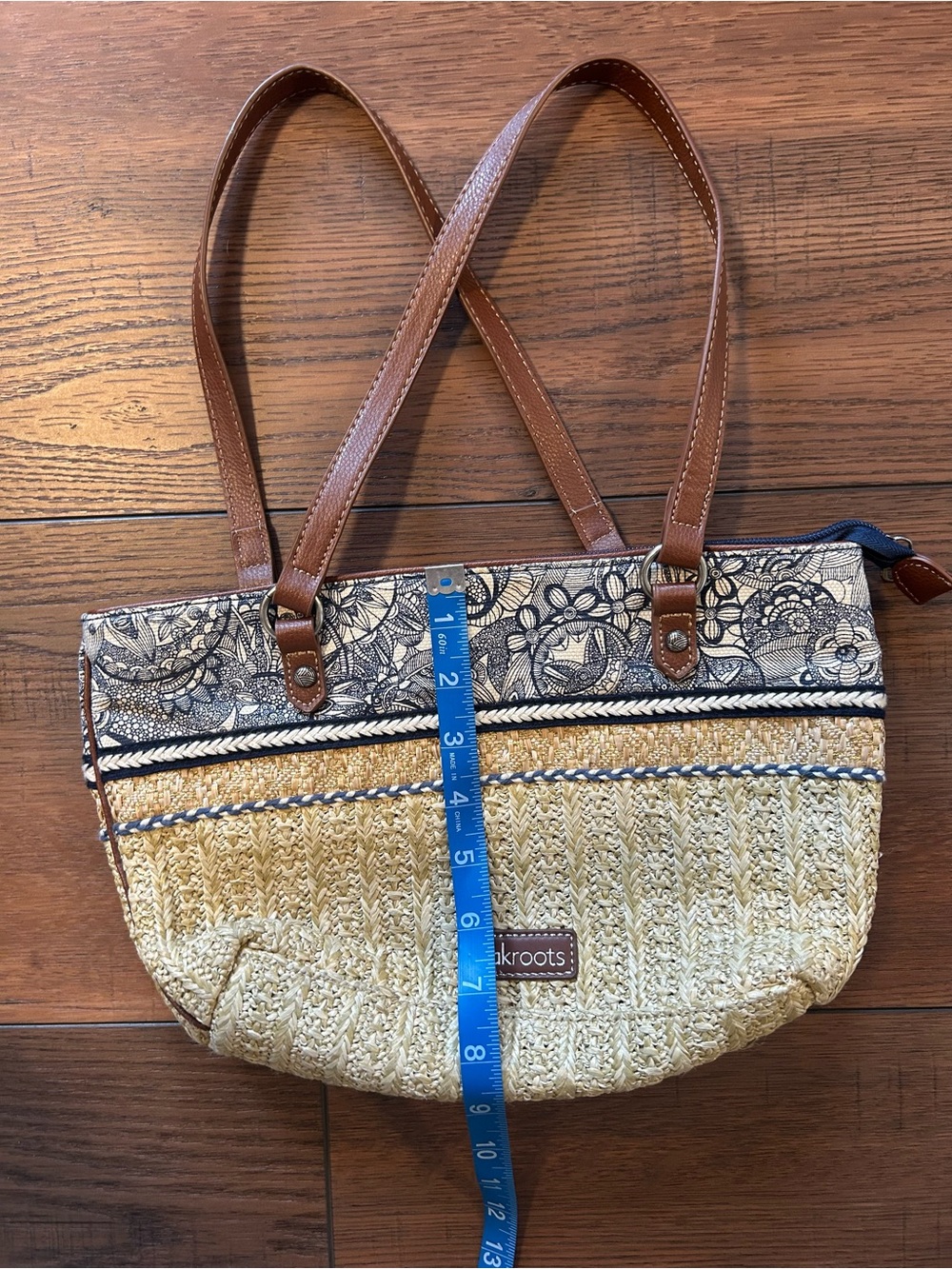 Sakroots Ellis Small Satchel Purse, Woven Straw Tote, Boho Summer Shoulder Purse - Picture 8 of 9